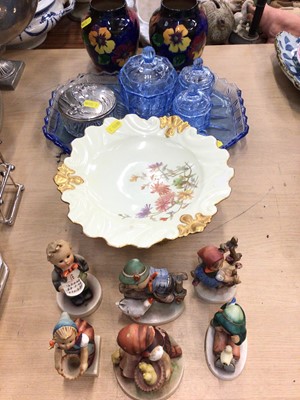 Lot 481 - Six Goebel figures, Royal Worcester comport, pair of 1930s vases and dressing table items