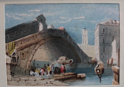 Lot 232 - Frederick Bourgeois de Mercey (1803-1860) watercolour - The Rialto, Venice, 8.5cm x 6cm