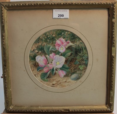 Lot 299 - Mrs E. D. Carter late 19th century watercolour - 'Apple Blossoms', titled and dated verso 1872, 14.5cm x 14.5cm in glazed frame.