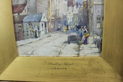 Lot 181 - J R Miller, three watercolours - Continental Town scenes: Church of St Pierre Malines,  Street in Ghent and Market Square Bruges all signed