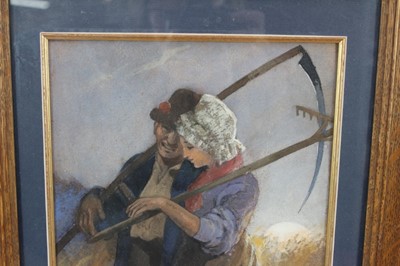 Lot 133 - Geoffrey Strahan, signed watercolour - Rustic Courtship, 22cm x 30cm in glazed wooden frame