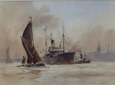 Lot 164 - Runnagal (Wapping Group artist) watercolour - Thames scene, signed