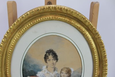 Lot 166 - Regency watercolour - mother and child, 20cm x 26.5cm in glazed gilt frame