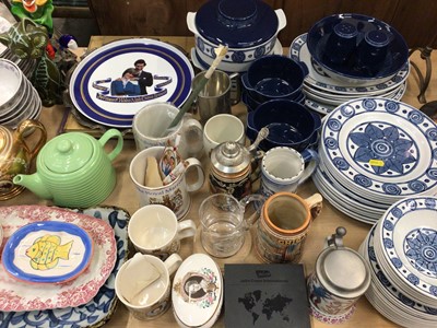 Lot 482 - Group of ceramics, dinner ware, Commemorative items, two mantle clocks, cased cutlery and sundries