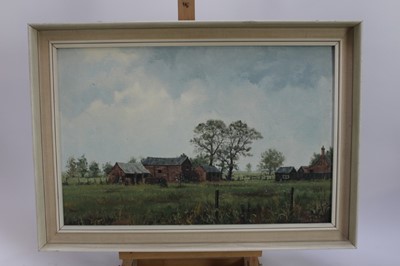Lot 165 - James Wright oil on canvas - Farm in a landscape, signed, 55cm x 36cm
