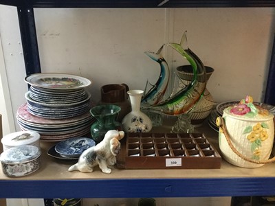 Lot 339 - Collection of china and glassware to include Art glass fish, plates and other items