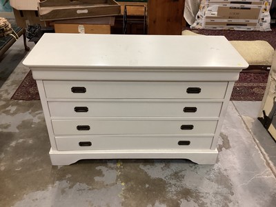 Lot 954 - Contemporary white chest of four long drawers with military style flush handles, 120cm wide, 46cm wide, 79cm high