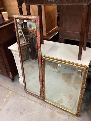 Lot 959 - Bevelled wall mirror in gilt effect frame, 58cm x 84cm, together with another modern mirror, 39cm x 129cm (2)