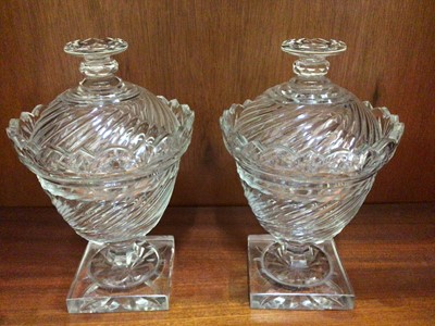 Lot 476 - Pair cut glass sweetmeat vases and covers