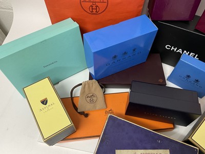 Lot 105 - Collection of designer and good retailer empty boxes to include Hermes, Chanel, Tiffany, Garrard, Asprey, Ralph Lauren and others