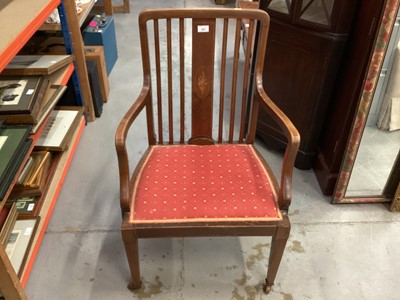 Lot 967 - Edwardian inlaid mahogany elbow chair with padded seat on square taper front legs