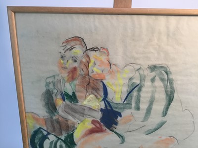 Lot 128 - Lucy Harwood (1893-1972) pastel study - two boys seated, 42cm x 53cm, in glazed frame