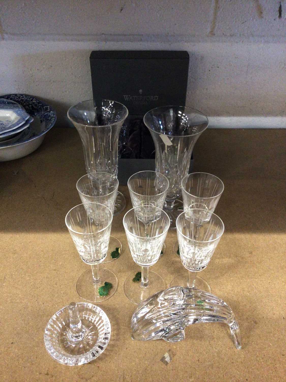 Lot 222 - Quantity of Waterford crystal, including glasses, goblets, dolphin figure, etc