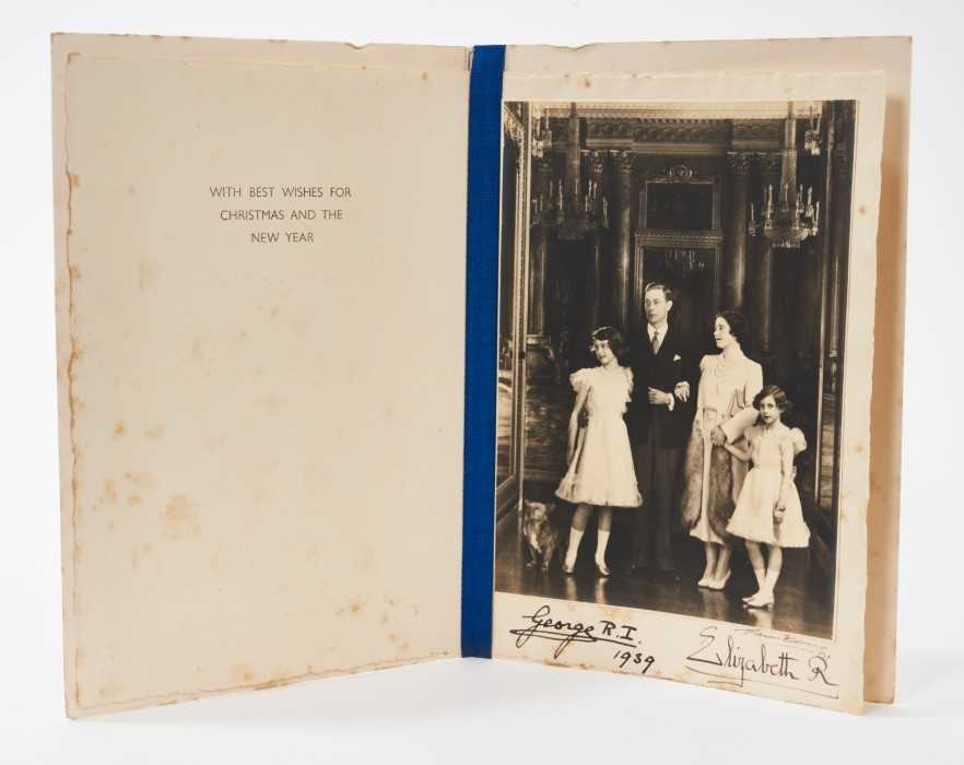 Lot 56 - T.M. King George VI and Queen Elizabeth, scarce signed 1939 Christmas card with gilt crowned GRE cipher to cover, fine portrait photograph of The King, Queen and two daughters to the inside, sign...