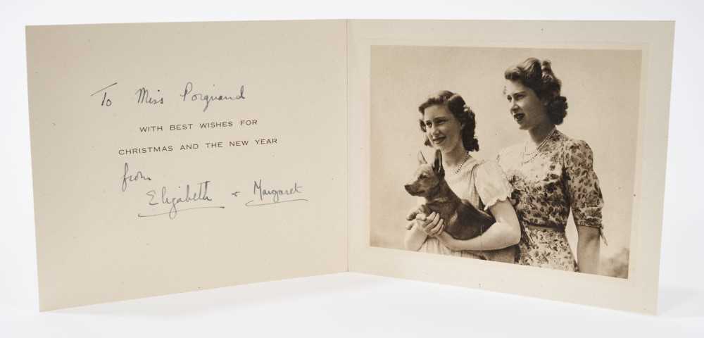 Lot 58 - T.R.H. The Princess Elizabeth (later H.M. Queen Elizabeth II) and Princess Margaret, scarce signed mid-1940s Christmas card with E.M. Initials to cover, photograph of the two Princesses with a co...