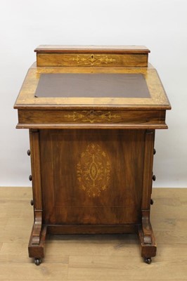 Lot 1371 - Victorian walnut Davenport with inlaid decoration