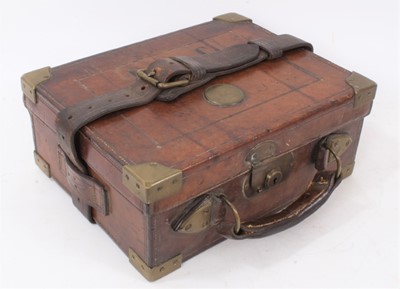 Lot 898 - Good quality early 20th century brass mounted leather cartridge magazine with four inner compartments