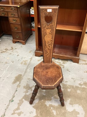 Lot 988 - Arts & Crafts pokerwork high back side chair with pierced heart decoration, 97cm high