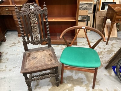 Lot 991 - Victorian carved oak dining chair with spiral twist decoration and cane seat, together with a Mid 20th century chair (2)