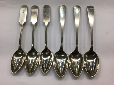 Lot 716 - Two trios of 19th century Continental white metal teaspoons, with engraved initials, 3.3ozs