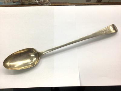 Lot 717 - George III silver bright cut basting spoon with engraved initials (London 1810), 3ozs