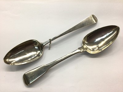 Lot 718 - Two Georgian silver table spoons with engraved initials, 4.3ozs