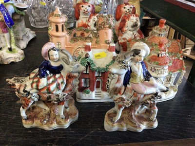 Lot 168 - Collection of Staffordshire figures, including spaniels, cottages, etc