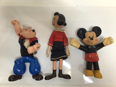 Lot 1805 - Plastic and Rubber figures including Mickey Mouse, Popeye and Olive Oil and others.