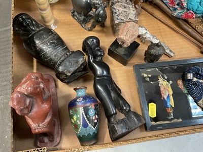 Lot 122 - Interesting group of decorative items, carvings, cloisonné vases etc