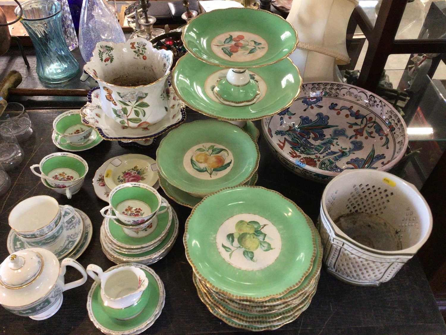 Lot 169 - Quantity of ceramics, including green-ground floral tea wares, Coalport, Aynsley, etc