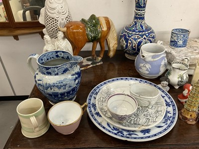 Lot 123 - Group of 19th century ceramics, Tang-style horse, blue and white and other pieces