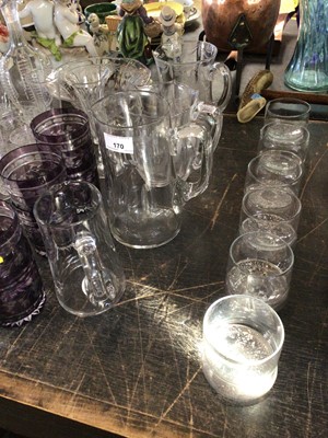 Lot 170 - Good collection of glassware, mostly cut or etched, including decanters, wine glasses, a set of six cut amethyst tumblers, etc