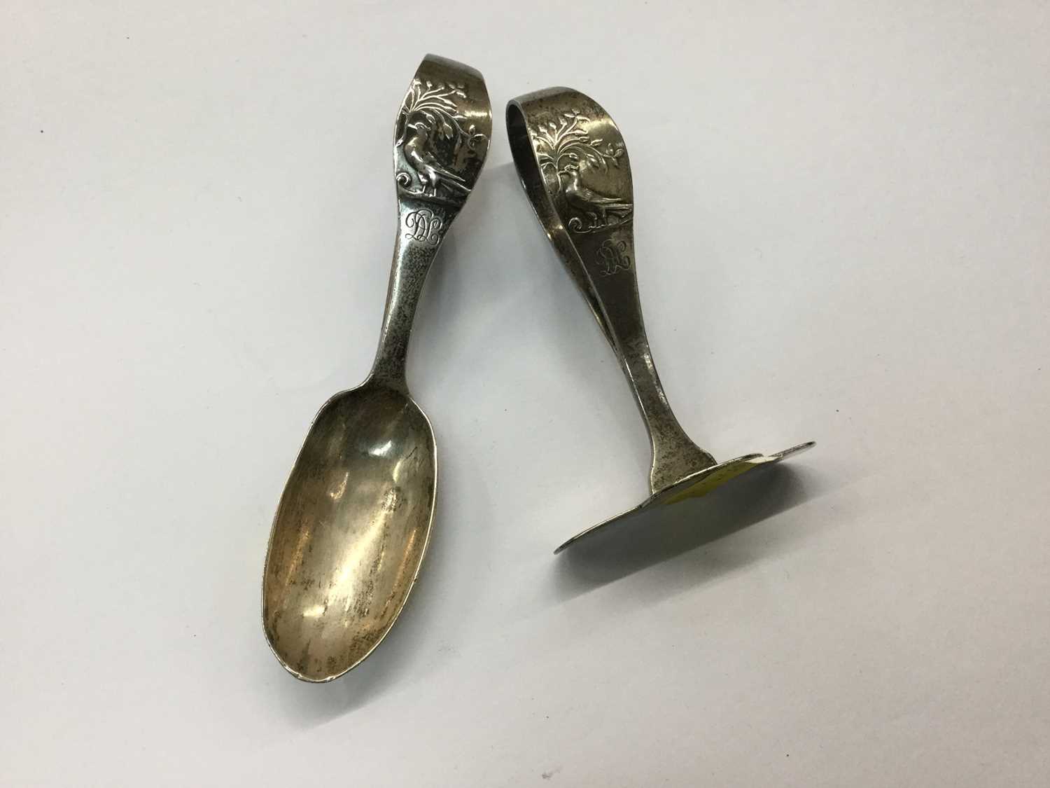 Lot 722 - Silver christening spoon and pusher