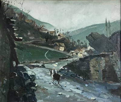 Lot 94 - Zaim Elezi, mid 20th century, Albanian School, oil on canvas - Rural Landscape, 61cm x 51cm, in painted frame