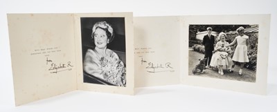 Lot 78 - H.M.Queen Elizabeth The Queen Mother, two signed Christmas cards 1954 and 1956, both signed ' from Elizabeth R with envelopes