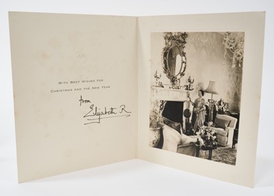 Lot 172 - H.M.Queen Elizabeth The Queen Mother, two signed Christmas cards 1954 and 1956, both signed ' from Elizabeth R with envelopes