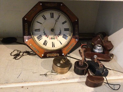 Lot 236 - 19th century wall dial with painted face, together with a Dent nightwatchman's recording clock, and a Lordox camera with accessories