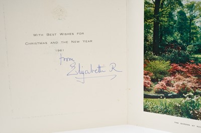 Lot 80 - H.M.Queen Elizabeth The Queen Mother, signed Christmas card for 1961 'from Elizabeth R' and another unsigned for 1962 (2)