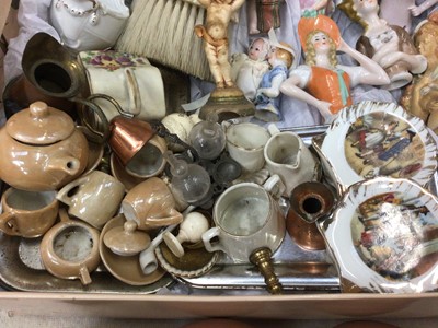 Lot 490 - Three vintage doll's heads, various half dolls, miniature teaware etc