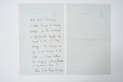 Lot 81 - H.M.Queen Elizabeth The Queen Mother, handwritten letter on Clarence House headed writing paper dated January 27th 1965 to Mrs Poignand Hall (Beryl Poignands' sister) The Queen Mother writes to th...
