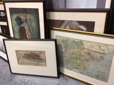 Lot 569 - Group of pictures and prints including map of Essex, Thames barges photograph, planets and other subjects