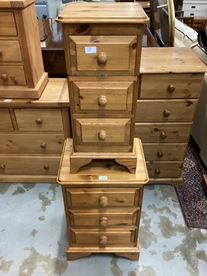 Lot 1010 - Pine three drawer bedside chest, 43cm wide, 34cm deep, 68cm high, together with a smaller chest, 30.5cm wide, 30.5cm deep, 68cm high (2)