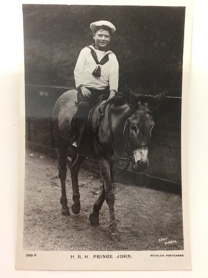 Lot 85 - H.R.H. Prince John - (the youngest son of TRH King George V and Queen Mary) scarce Postcard of the young Prince riding a donkey.