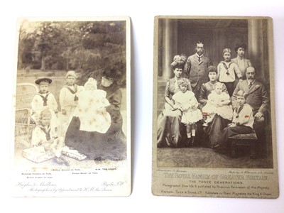 Lot 89 - Fine Victorian cabinet photograph of H.M. Queen Victoria with her four York great grandchildren and an Edwardian cabinet photograph of The Three Generations of The Royal Family, both 16.2 x 10.7 cm...