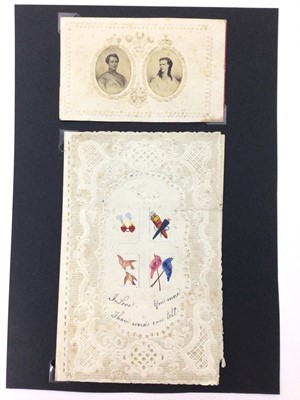 Lot 90 - Scarce Victorian embossed paper commemorative of the wedding of H.R.H. Albert Edward Prince of Wales to H.R.H. Princess Alexandra and Victorian pierced paper valentine card  (2)