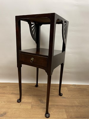 Lot 1012 - 19th century mahogany two tier wash stand/bedside table, with single drawer, on tapered eggs and pad feet