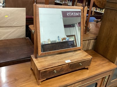 Lot 1017 - Nineteenth century mahogany toilet mirror with two drawers below on bracket feet, 43cm wide, 51cm high, together with a wine table (2)