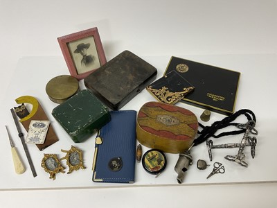 Lot 345 - 1920s tortoiseshell box, plated knife rests, antique whistle and sundry items