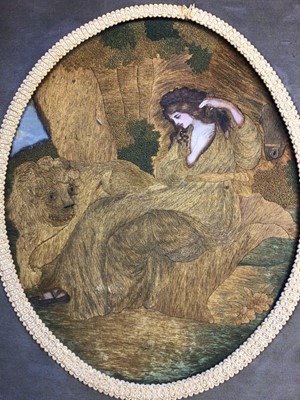 Lot 253 - Georgian silk picture of Persephone and the Lion