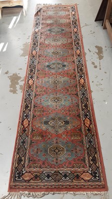 Lot 1021 - Soumak runner with geometric decoration, 282cm x 69cm wide